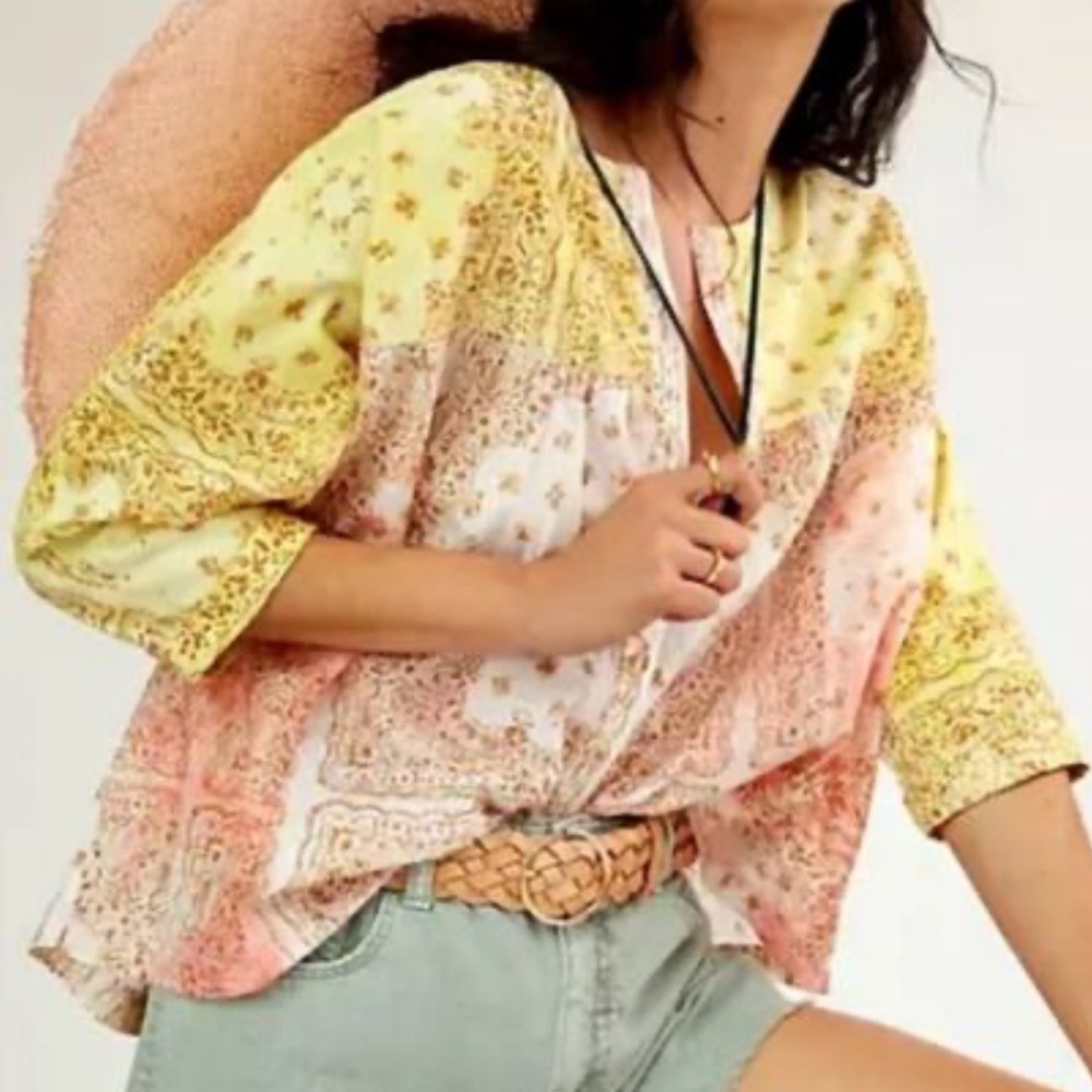 PILCRO Women's Medium Tavi Batik Floral Print Button Down Cotton Blouse